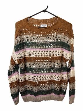 Love Knits Open Knit Multicolor Stripe Sweater NWOT